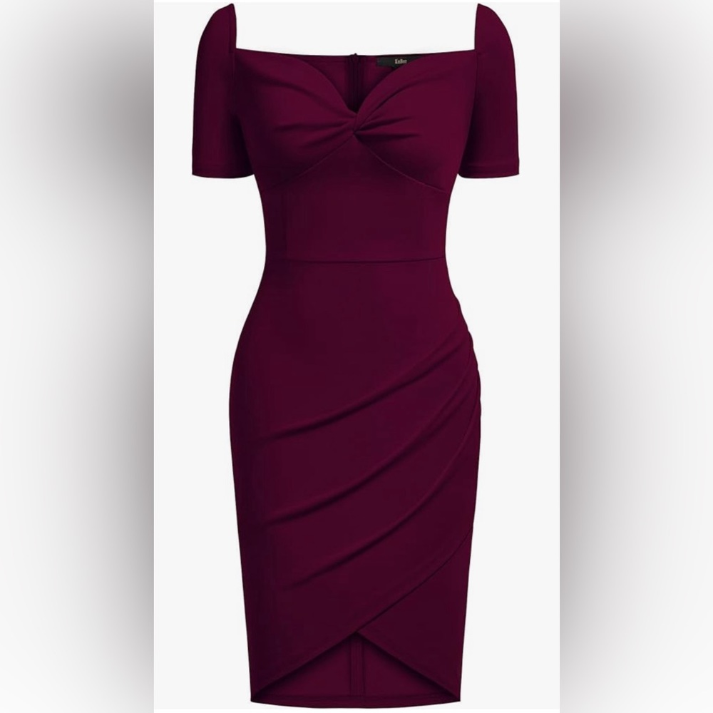 106. XL NWT Knitee Hot Women's Vintage 1950s Sweetheart Ruched Burgundy - Picture 2 of 5